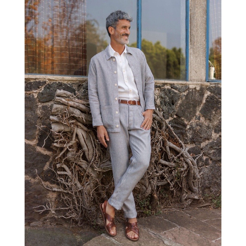 Men's Light Gray Linen-Blend Trousers - Casual Tailored Fit